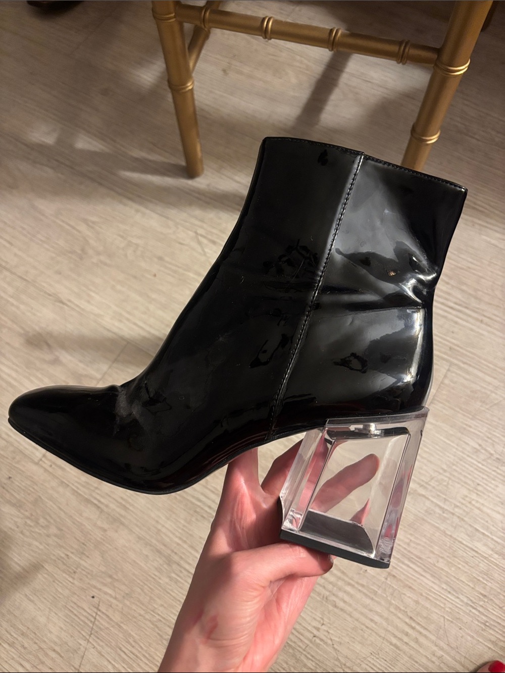 Nine West Black Patent Ankle Boots with Clear Block Heel